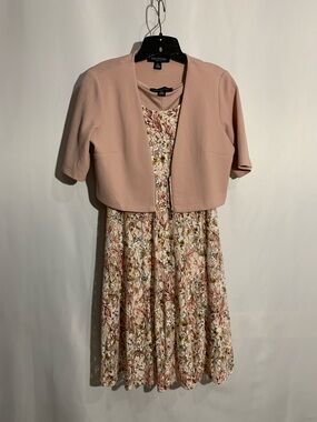 Perceptions Dusty Pink Floral Midi Dress with Cropped Jacket